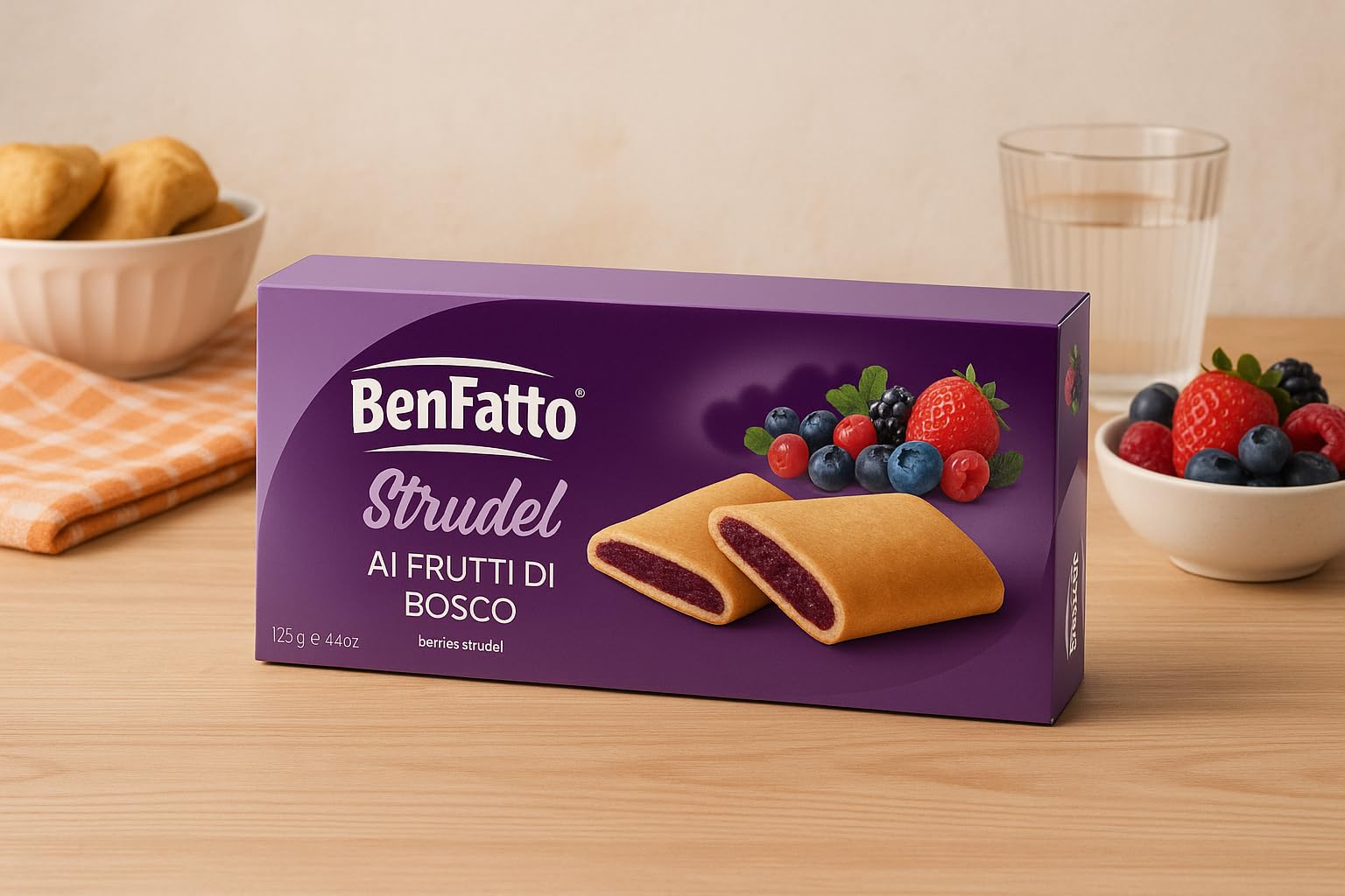 BenFatto Strudel ai frutti di bosco Confezione da 4 o 8 x 126g Merendine Dolci Morbide ai frutti di bosco,Ideali per Colazione o Pausa Snack da Forno Senza Conservanti, Gusto Autentico Italiano (8)