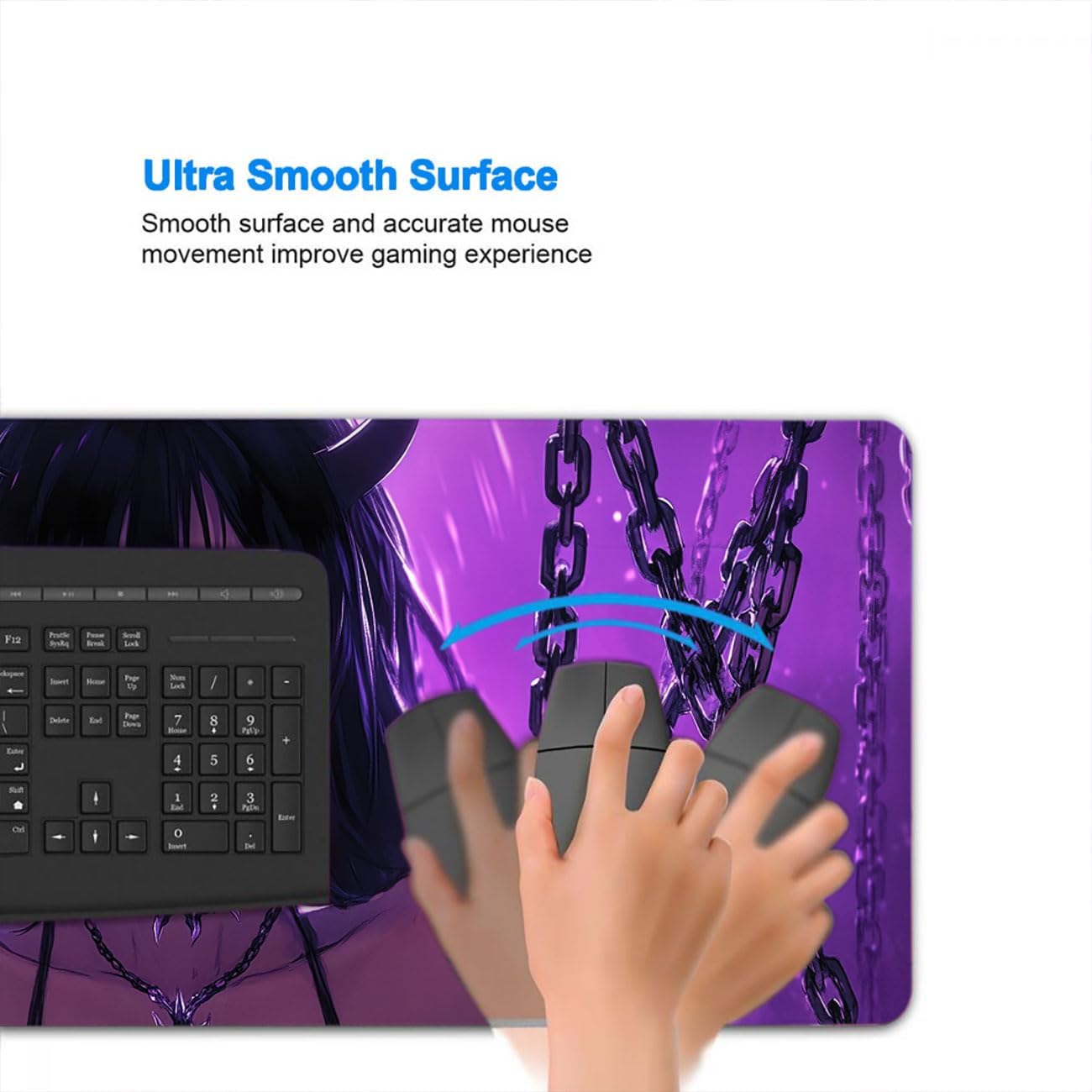 Anime Girl Desk Mat Cool Purple Aesthetic Dark Fantasy Gaming Mouse Pad Mat with Stitched Edge Non-Slip Base Big Mouse Pad Office Computer Keyboard Laptop Home, 31.5x11.8 Inch - Image 4