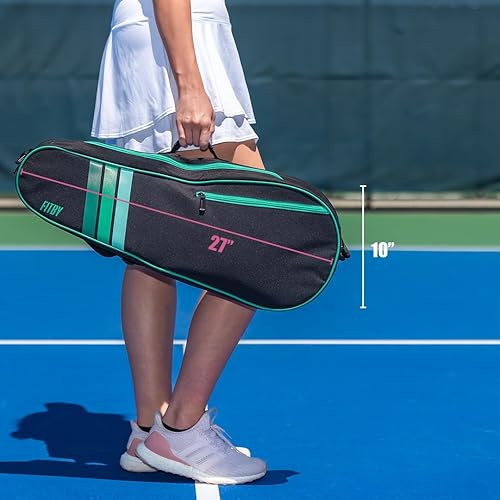 Miniatura 5 de Bolsa de tenis duradera - Bolsa ligera para raqueta para hombres, mujeres y profesionales - Interior espacioso