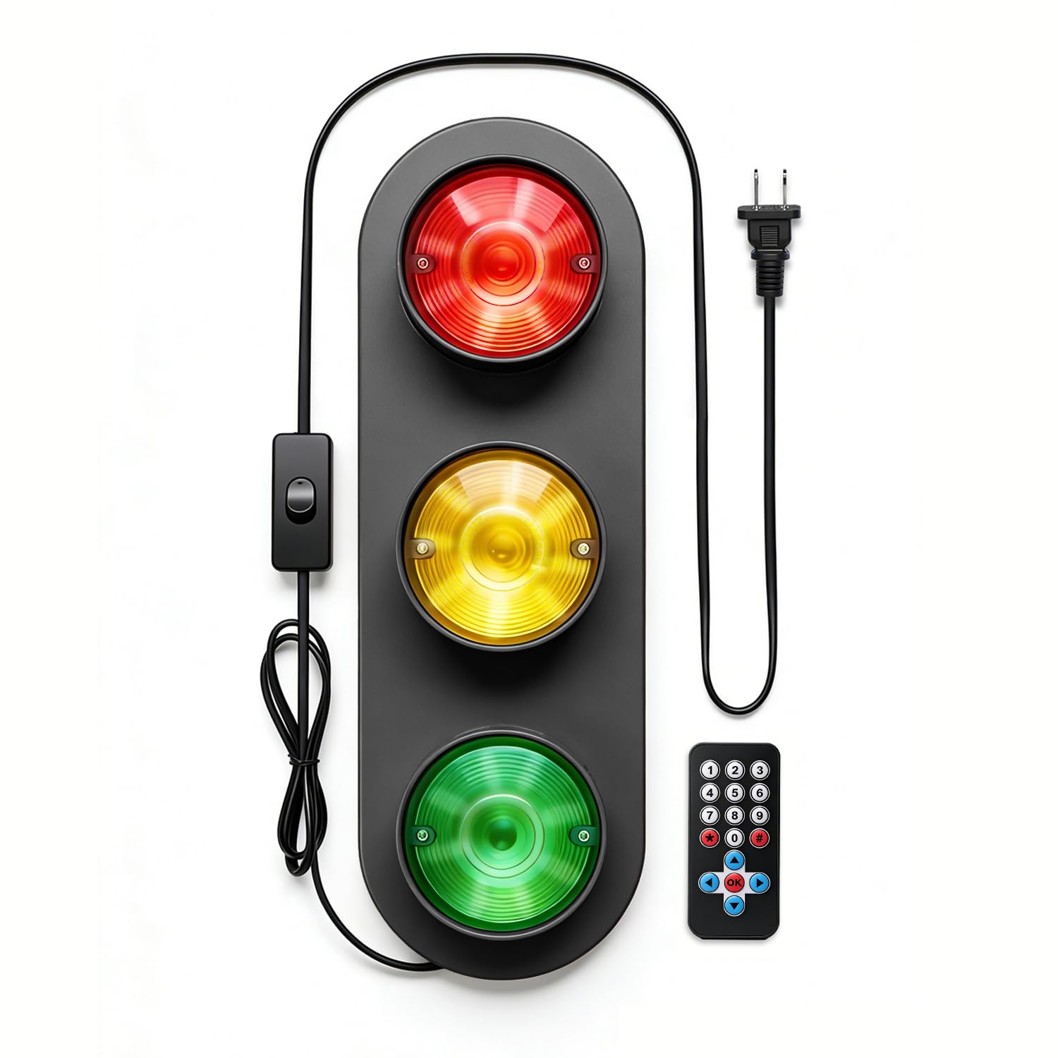 BTBEMO Traffic Light Lamp with Remote Control 12+ Mode Sequences LED Lights Lamp Decor, Stop Light Wall Lamp for Bedroom, Living Room, Club, Bar (Black)