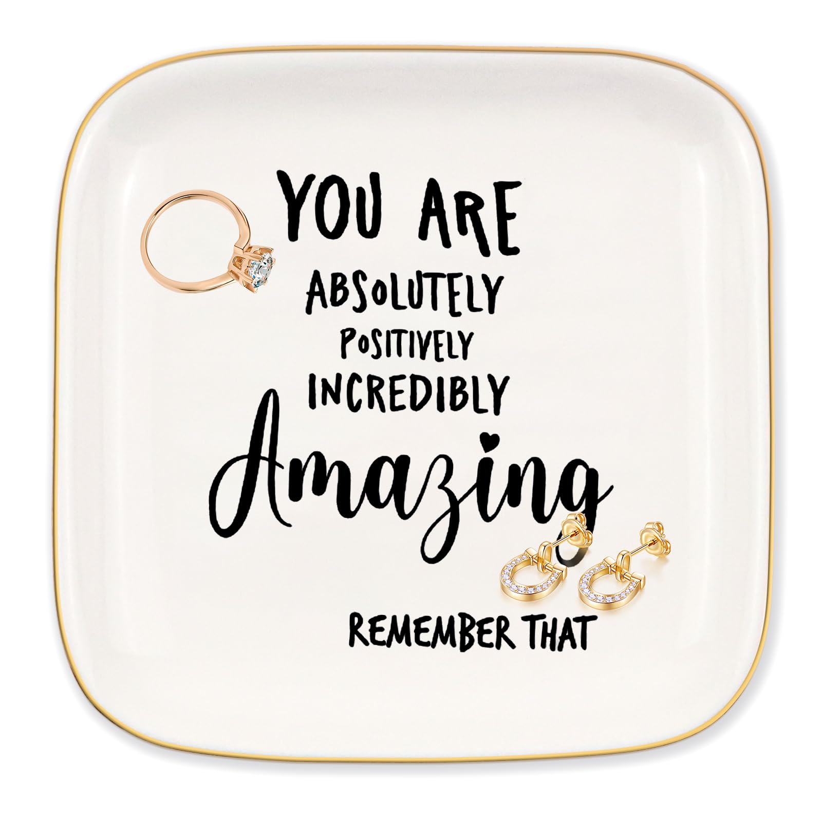 "You Are Amazing Remember That" Ring Dish, Inspirational Gifts For Women Ceramic Jewelry Tray Gifts, Encouragement Gifts For Mother Friend Sister Daughter, for Mother's Day Valentine's Day Gifts