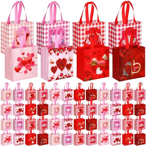 Image of Sanwuta 120 Pcs Valentine's Day Gift Reusable Treat Bags with Handles - Non Woven Waterproof Goody Bags for Gifts & Party Favors