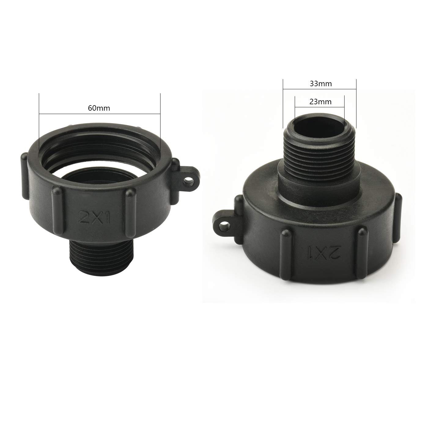 Adaptateur IBC 2" Vers S60x6 - Lot De 2 Avec Couvercles - Pour Réservoir Eau, Arrosage Jardin