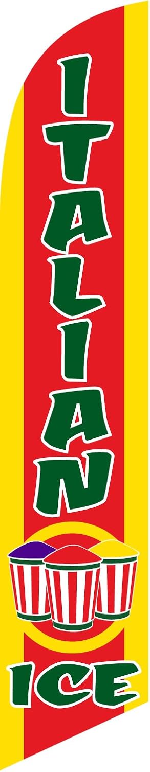 Italian Ice Advertising Feather Banner Swooper Flag Sign with 15 foot Flag Pole Kit and Ground Stake