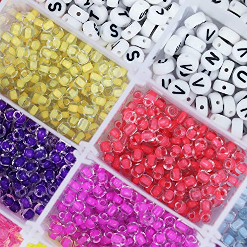 AK-KYC-Beads-for-Bracelets-4MM-2000Pcs-Glass-Seed-Beads-780Pcs-Acrylic-Alphabet-Letter-Beads-Complete-Kit-for-Name-Bracelets-Necklaces-Jewelry-Making-and-Crafts-Small-Beads-for-Kids-and-Adults