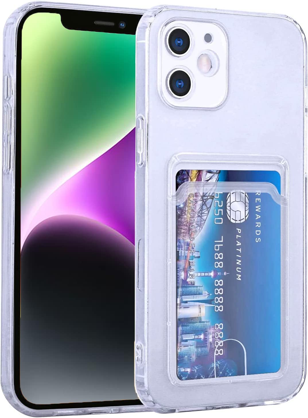 Case for iPhone 14, Liquid Silicon Back Card Holder Phone Case, Ultra Slim Soft TPU Shockproof Case with Card Slot, Card Holder Sleeve, Wallet Card for iPhone 14 (CLEAR)