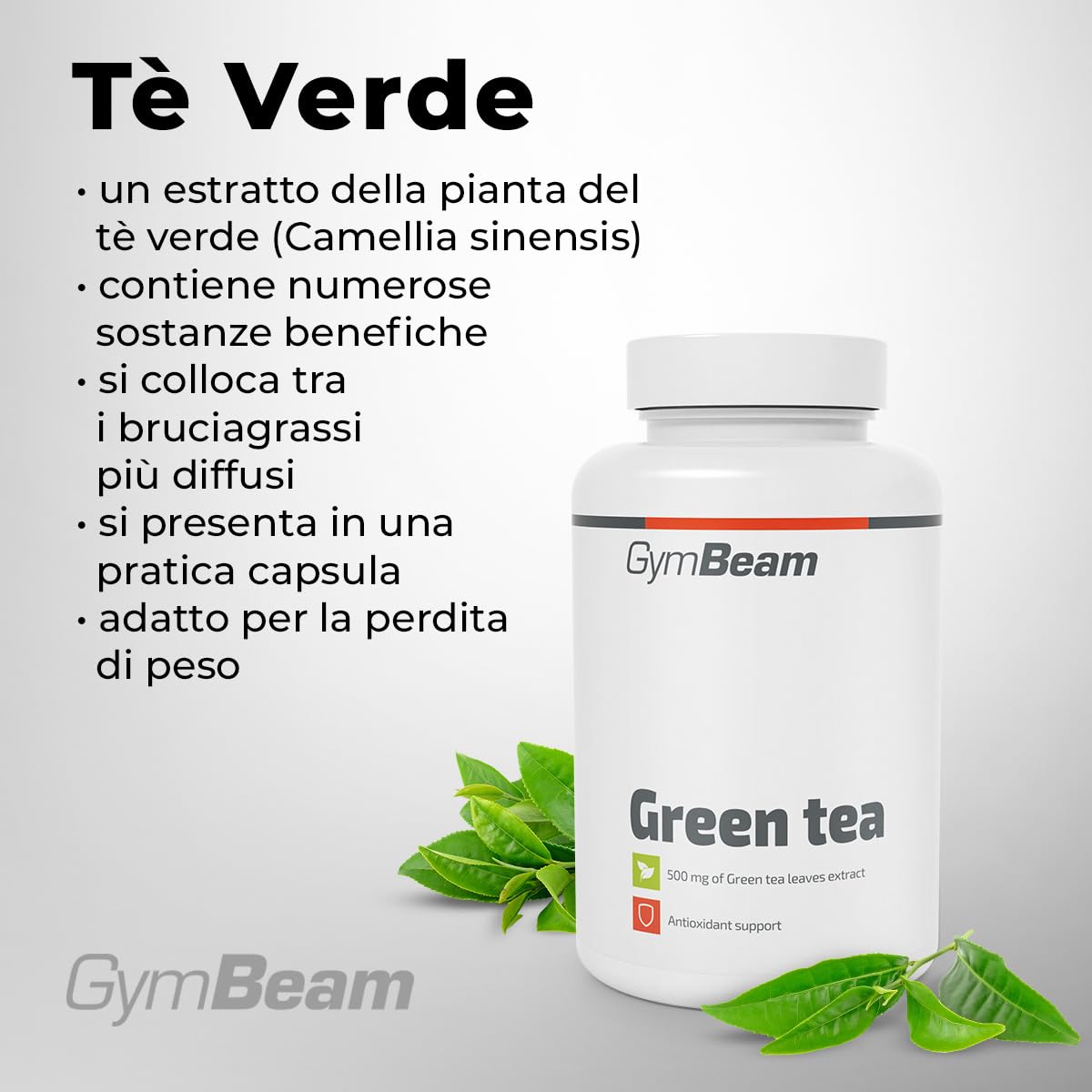 GymBeam Tè Verde - 500 mg - Integratore Naturale in Capsule con EGCG e Caffeina, Estratto 20:1 per Metabolismo, Controllo del Peso e Energia (120 cps)