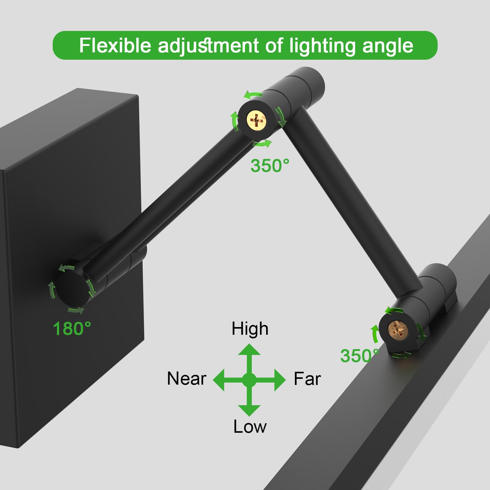 Sytmhoe Nero 12W Luce Da Specchio Bagno 3000K 4500K 6000K Con Interruttore, 48,5 CM Alluminio Applique Per Specchiera Bagno Con Staffa Telescopica, Illuminazione Quadri Lampada Camera Da Letto