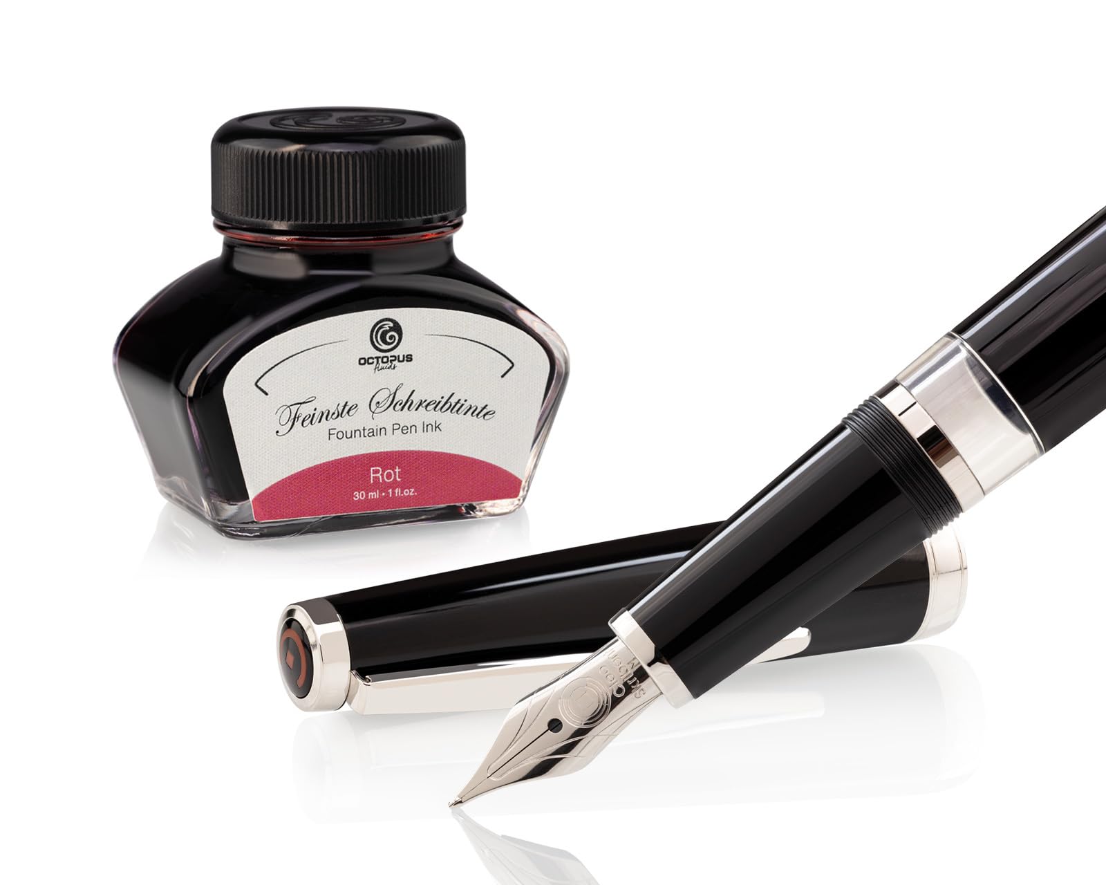 Octopus Cleo Skribent Classic Palladium, zestaw piór wiecznych, pióro tłokowe, pióro M i tusz 30 ml, czerwony