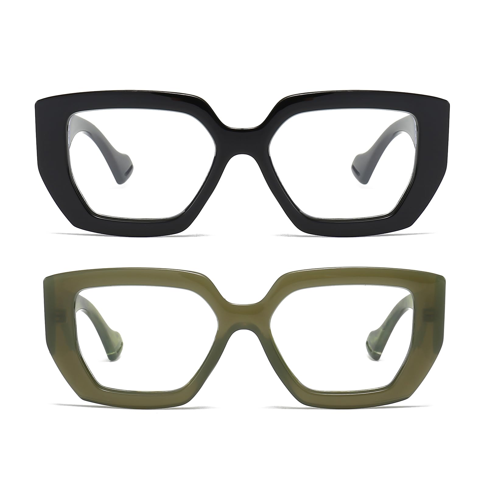 LJCZKA 2 Pair of Oversized Square Blue Light Glasses Womens Mens Thick Frame Computer Glasses Anti Eye-Fatigue for Reading Texting & Gaming - Image 2