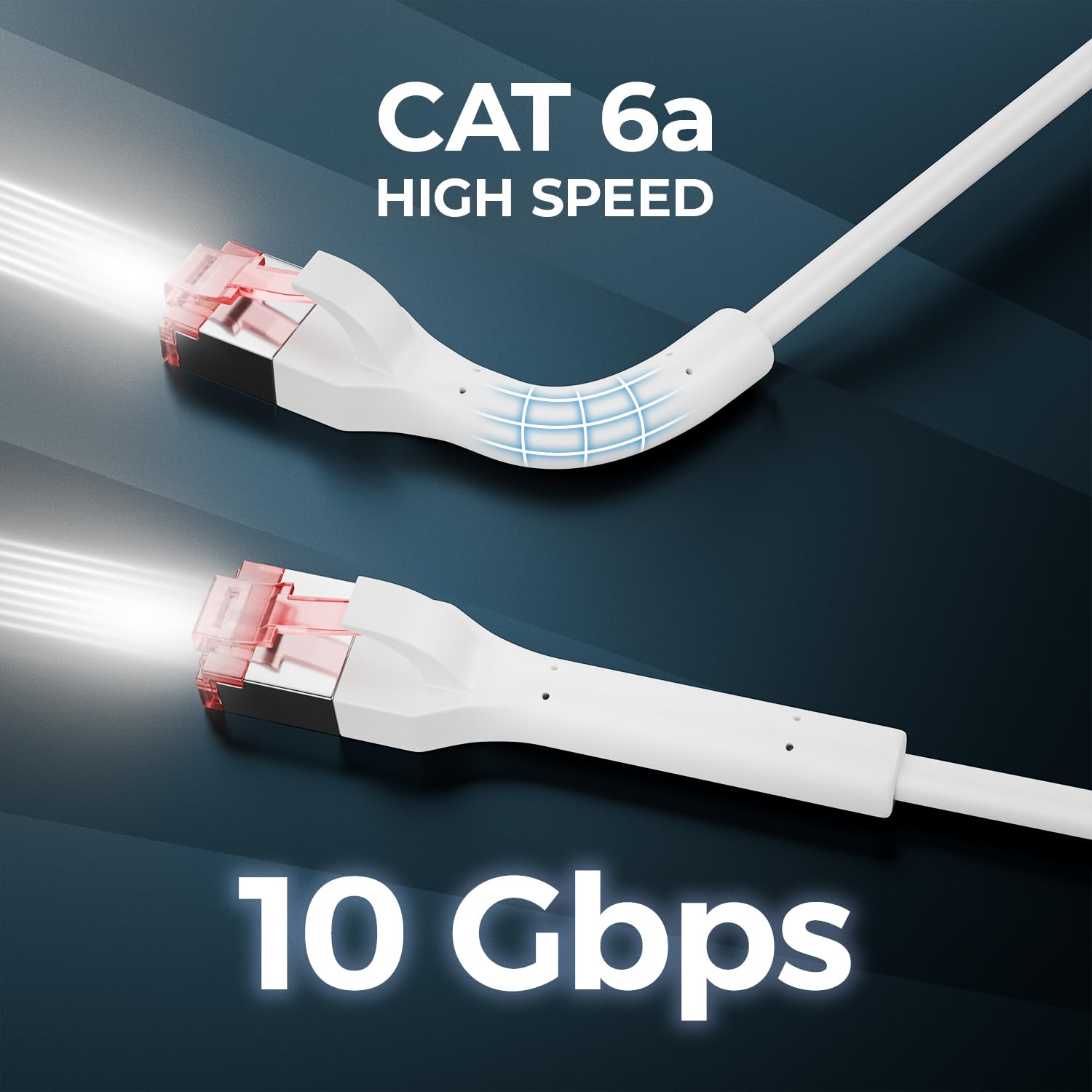 deleyCON CAT6a SLIM Ethernet Patch Cable illustrating 10 Gbps high speed