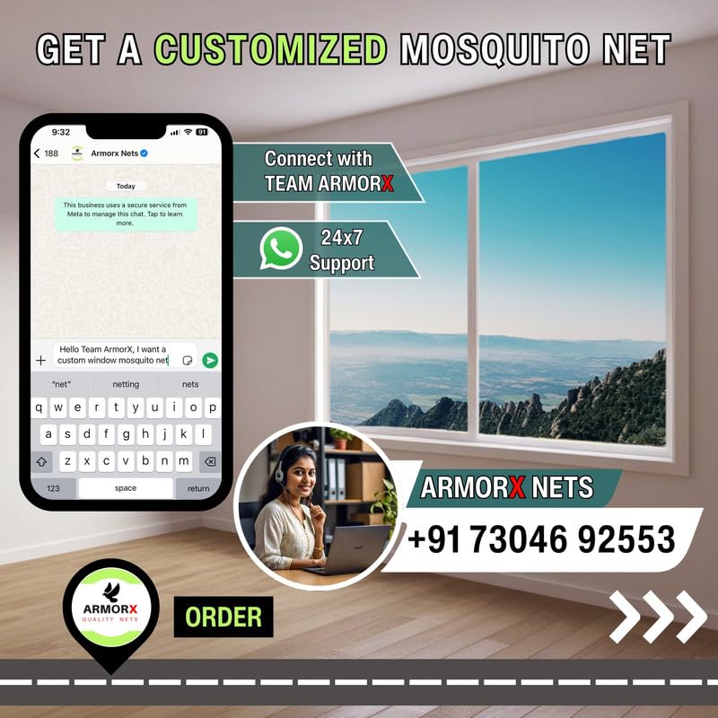 ARMORX Fiberglass Mosquito Net Pre Stitched with Fastener Tape on All Four Borders, Window/Door DIY Bug Insect Mesh-Black (2ftx2ft) (Image - 2)