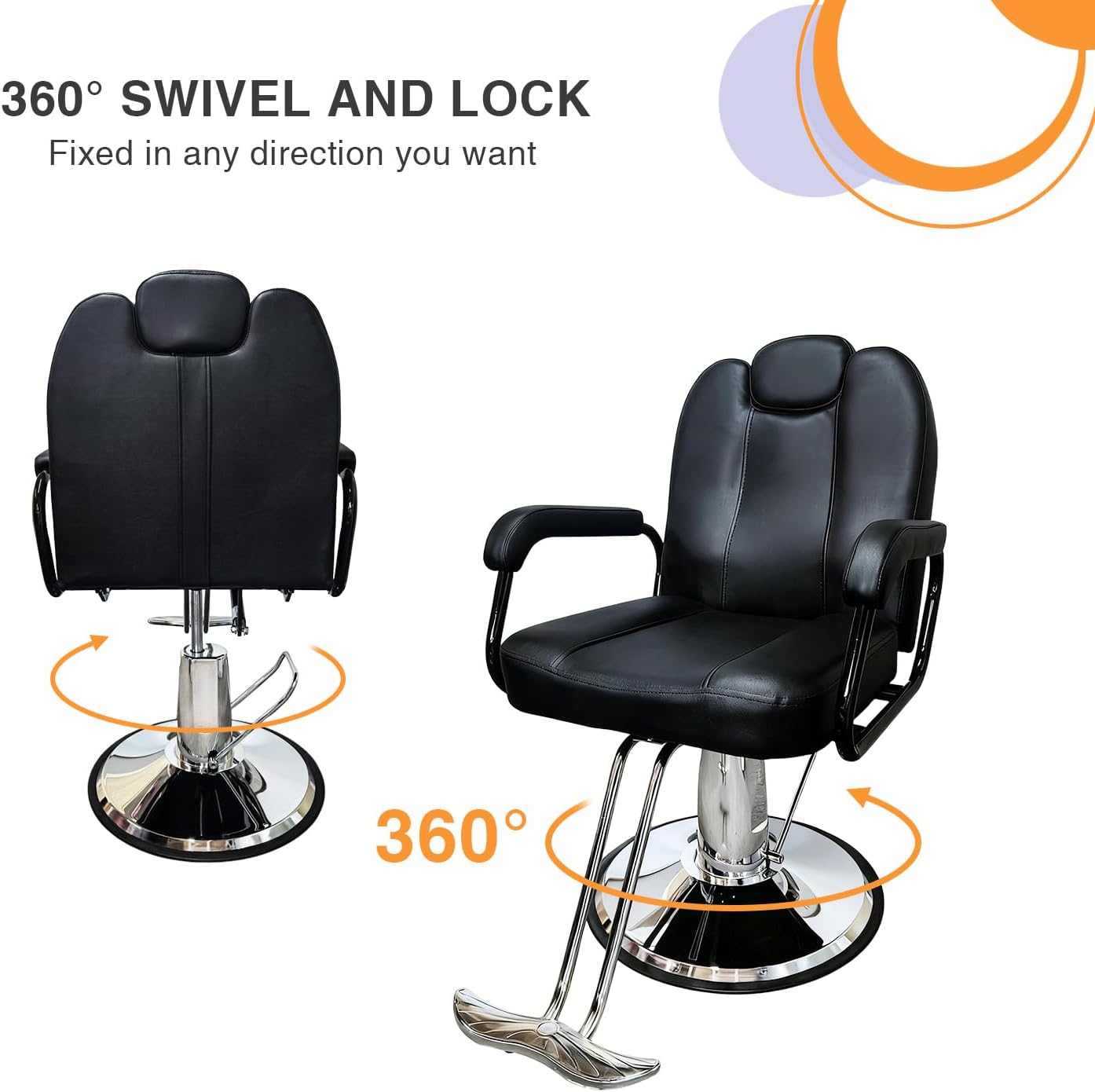 Reclining Salon Chair for Hair Stylist, Heavy Duty Hydraulic Pump Barber Chair with Adjustable Height and 360°Swivel for Barbershop, Spa, Beauty, Tattoo Artists