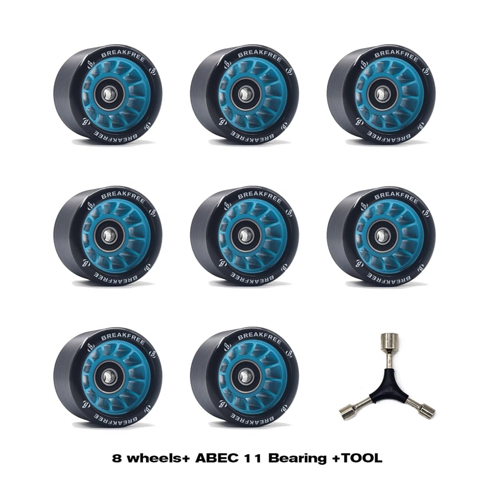 B BREAKFREE 8 Pack Roller Skate Wheels 62 * 42MM 90A With Bearings And Mounting Tools High Rebound Roller Skate Wheels with Bearings Installed for Indoor or Outdoor (90A-BLUE)