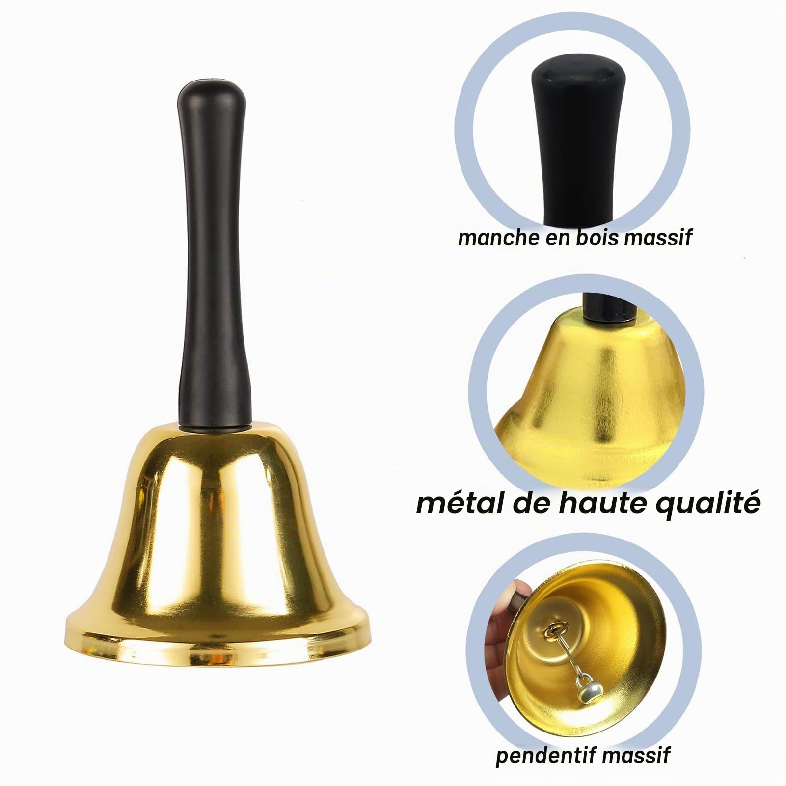 Cloches à Main en Métal,Service Bell Cloche à Main Cloche d'appel Claire et Forte Sonnettes d'alarme à Poignée en Bois pour Cloche De Réception Cloche Dîner Métal Sonnette de Service