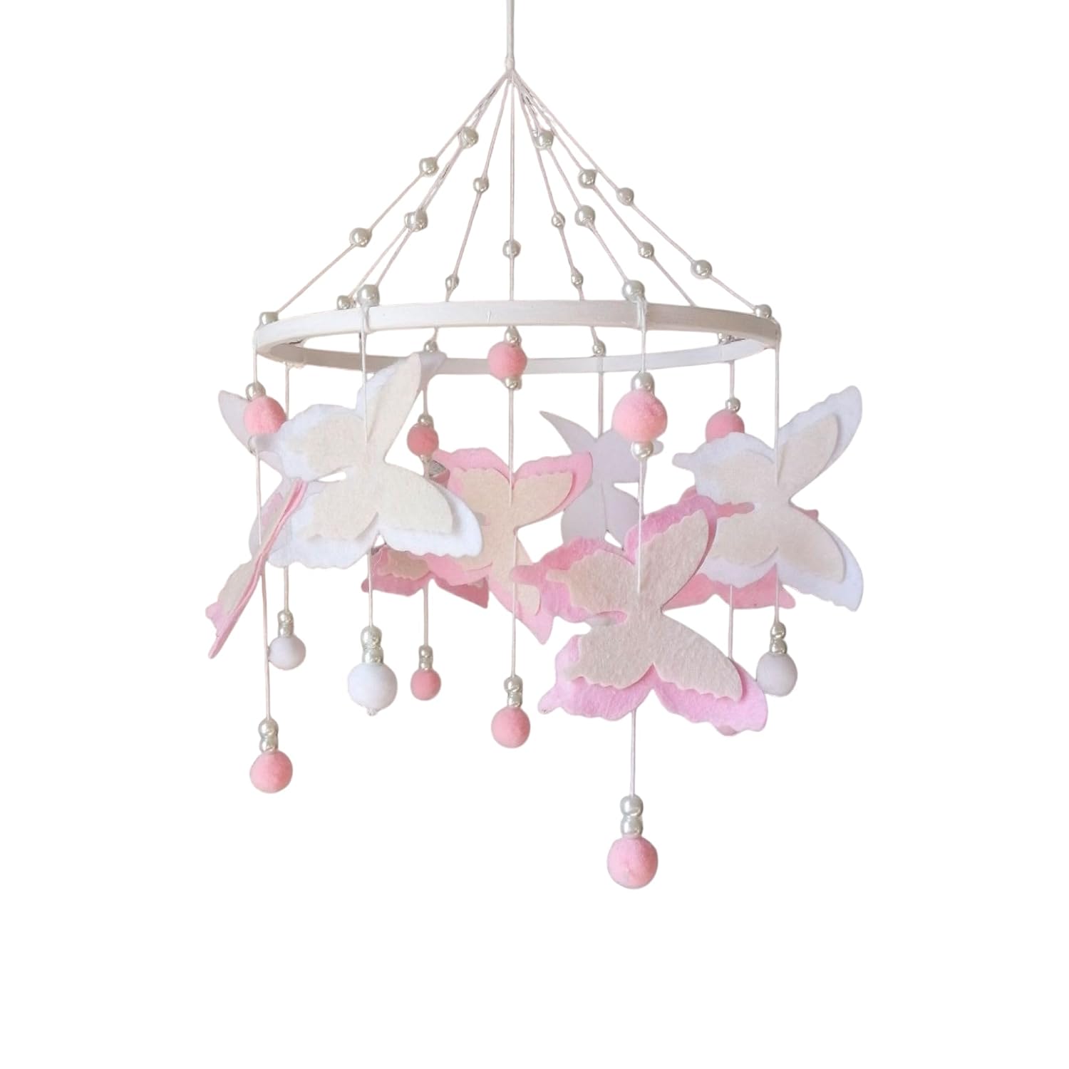 Handmade Baby Mobile for Girl Nursery, Pink White and Purple Violet Butterfly Crib Mobile, Forest Theme Nursery Decor