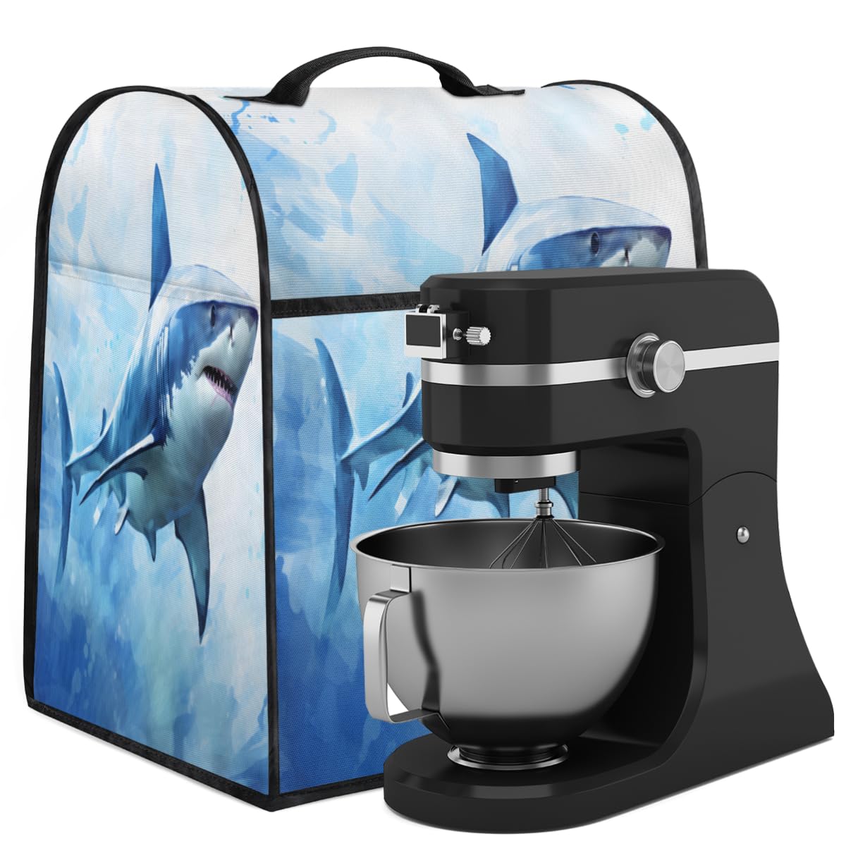 Coffee Maker Cover Watercolor Shark Kitchen Appliance Covers Small Appliance Covers Blender Cover Juicer Cover Dust Covers for Kitchen Appliances with Top Handle and Pockets,Washable,B749