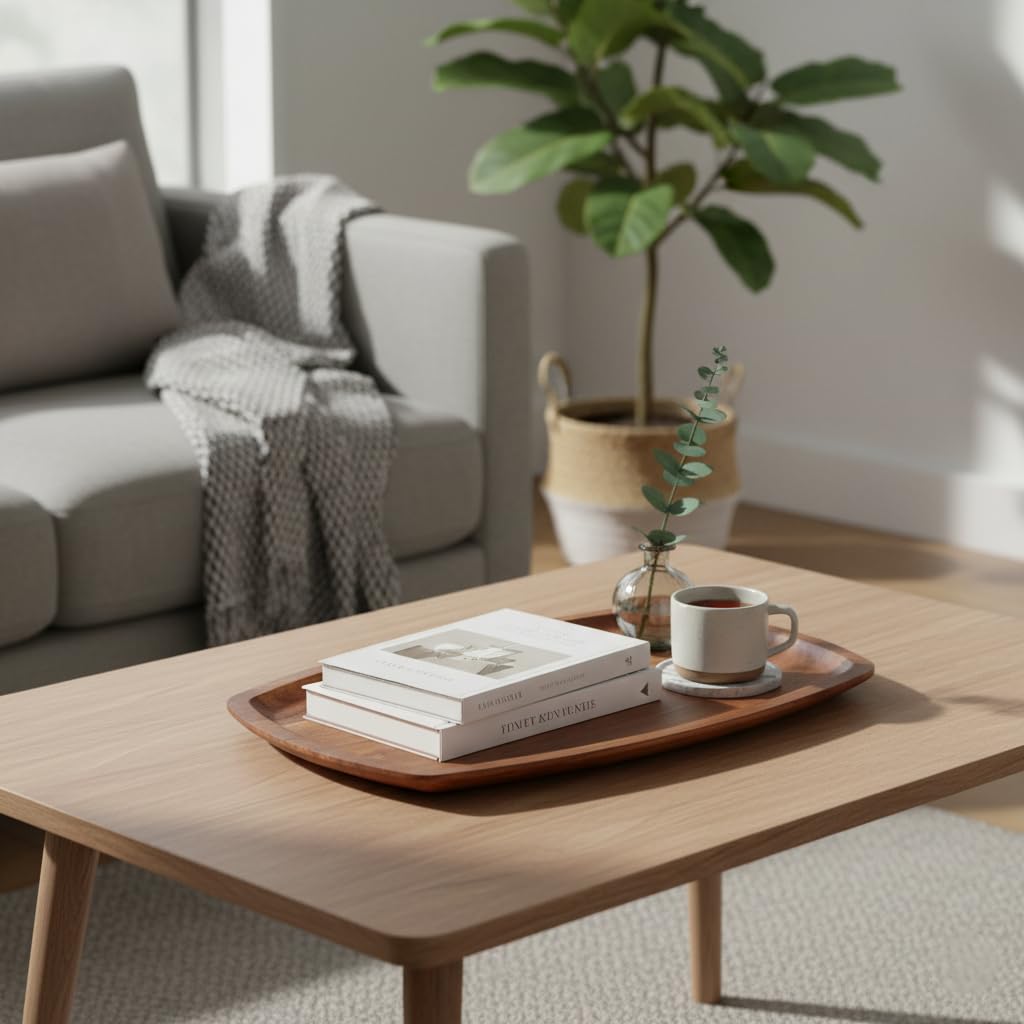 Deconox Akasya Ağacı Kayık Sunum Tepsisi (33x20 cm) | Ahşap Servis ve Kahve Tepsisi | Peynir, Şarküteri ve Dekoratif Banyo/Masaüstü Organizeri