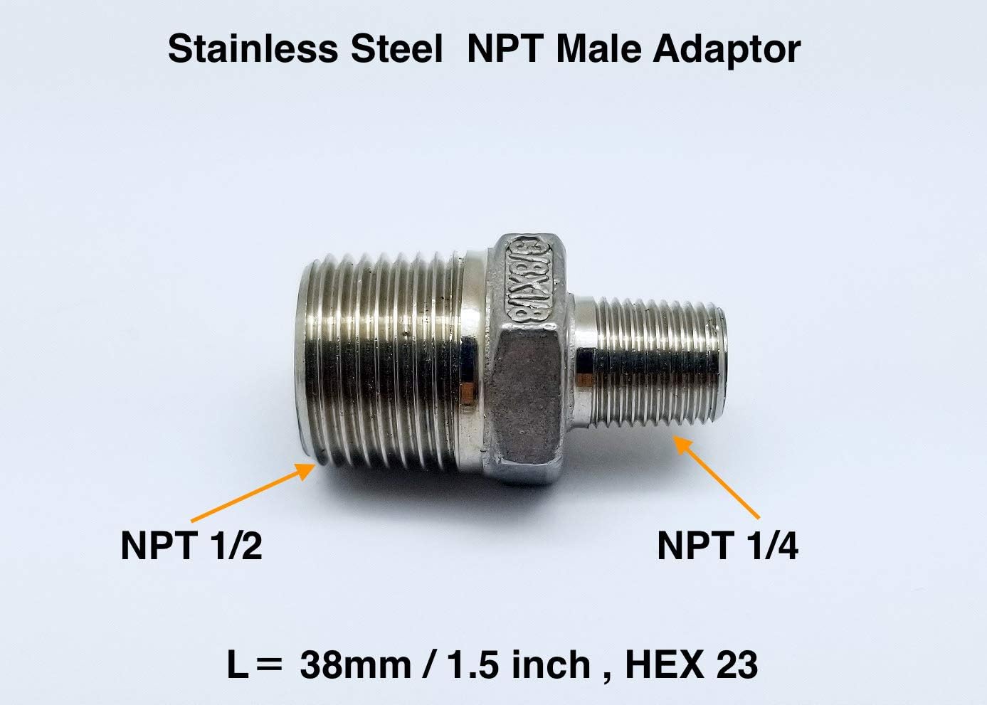 Autobahn88 Stainless Steel Brake Hose End Fitting - Reducer 1/2 NPT Male to 1/4 NPT Male