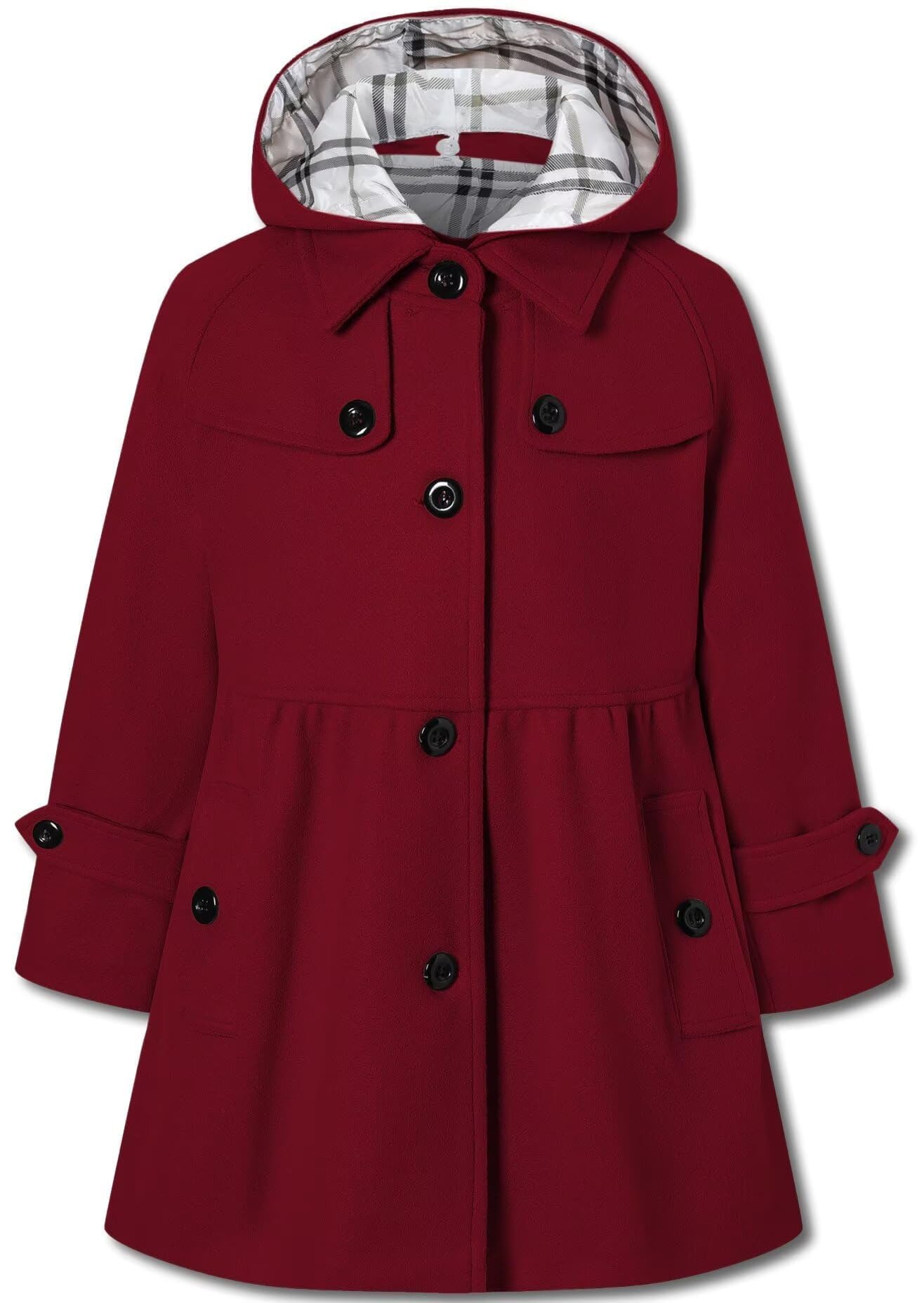 Betusline Girls' Dress Coat, Kids Hoodie Wool Blend Coats Fall Winter Outerwear Peacoat,2-14 Years
