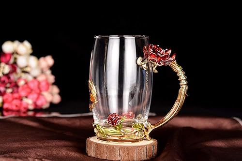 Miniatura 10 de Taza de cristal con flores hecha a mano, para café o té, regalo para esposa, madre, abuela, mujeres