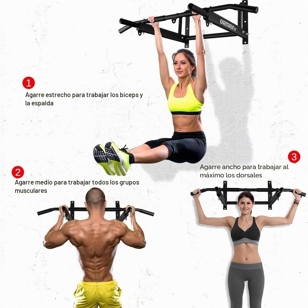 ONETWOFIT Barra Dominadas Pared, con Un Diseño Más Estable, Barra de Dominadas con 6 Orificios, Pull-Up Bar para Casa, para Uso en Interiores y Exteriores, Fitness en Casa Peso Máximo: 200 KG