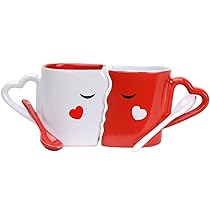 Cymax 2 pz Tazze da Caffè, Ceramica Tazze Colazione Coppia con Cucchiai – Bellissimo Pacco Regalo per Anniversario di matrimonio San Valentino Regali di Natale,10.5 oz