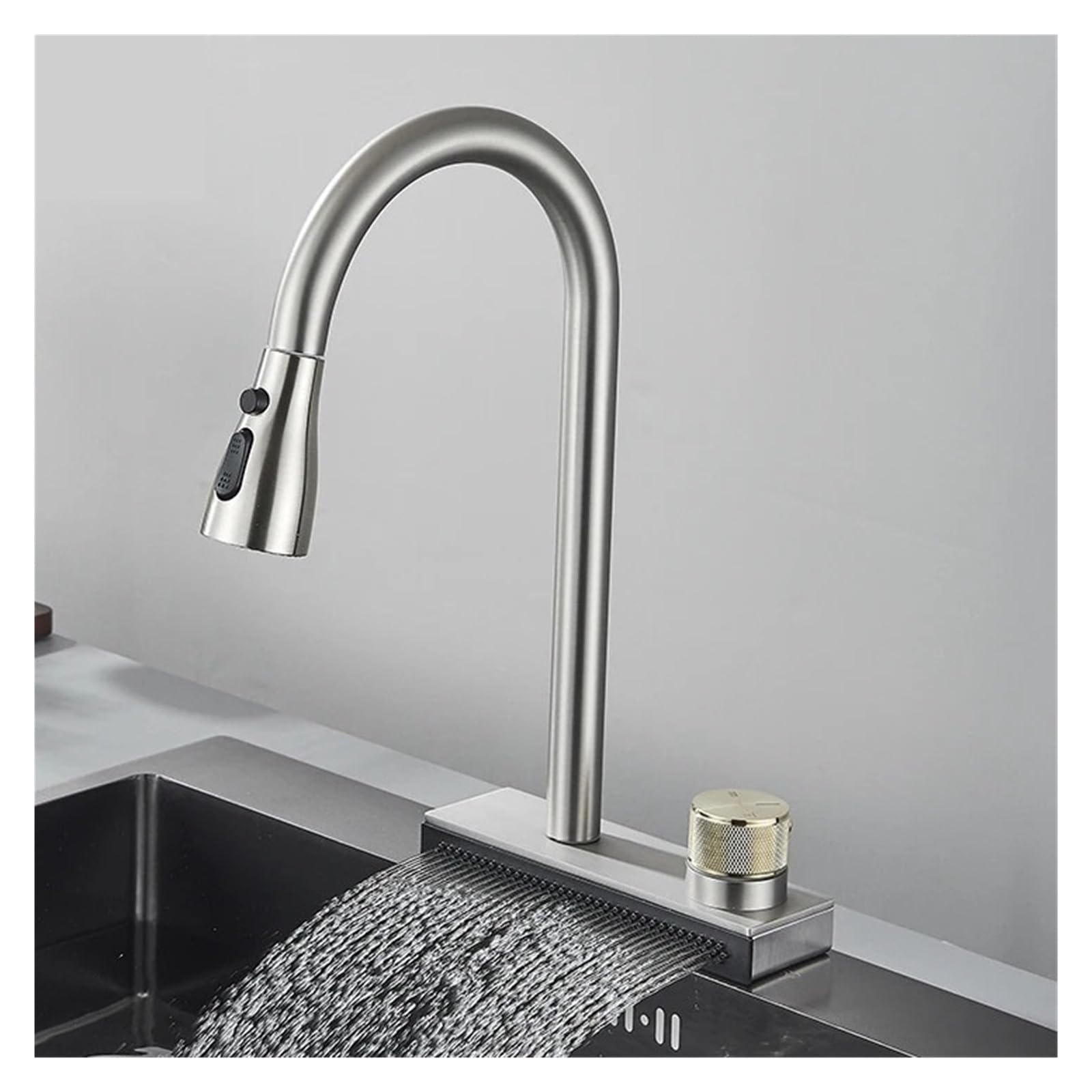 Grifo Rainfly de un Solo Orificio, Color Gris, para Lavabo, Cascada, Mezclador de Agua fría y Caliente, con múltiples caño Giratorio