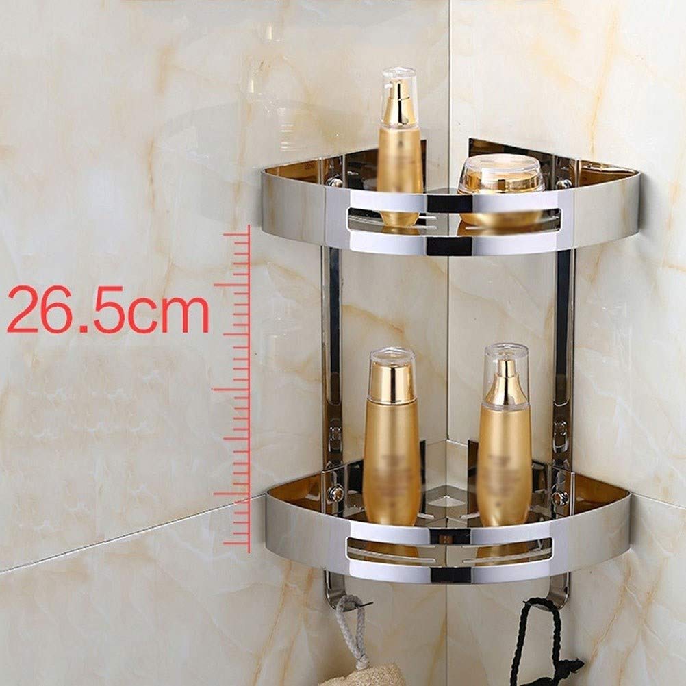 Eckregal für Badezimmer, 2 Etagen, Edelstahlregal für Dusche, Wandmontage, Korb mit Chrom-Finish.