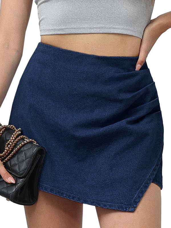 Genleck Stretch Jean Skirts for Women - Denim Skorts High Waisted Girls Teens Dressy Mini Jean Skirts Shorts