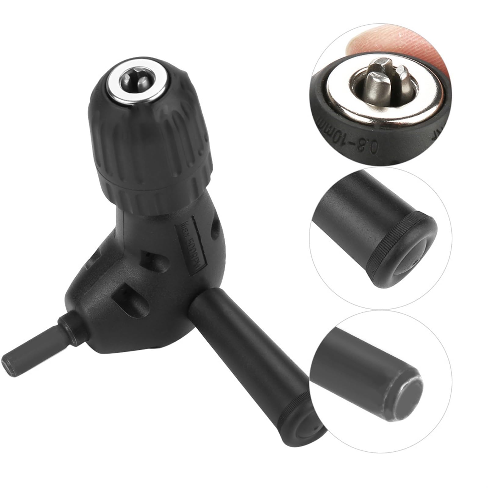 THE WHITE SHOPRight Angle Drill Extension,3/8" Right Angle Adapter 90 Degrees Electric Drill Attachment 9.5mm Round Shank Keyless Chuck for Power Electric Tool Accessories
