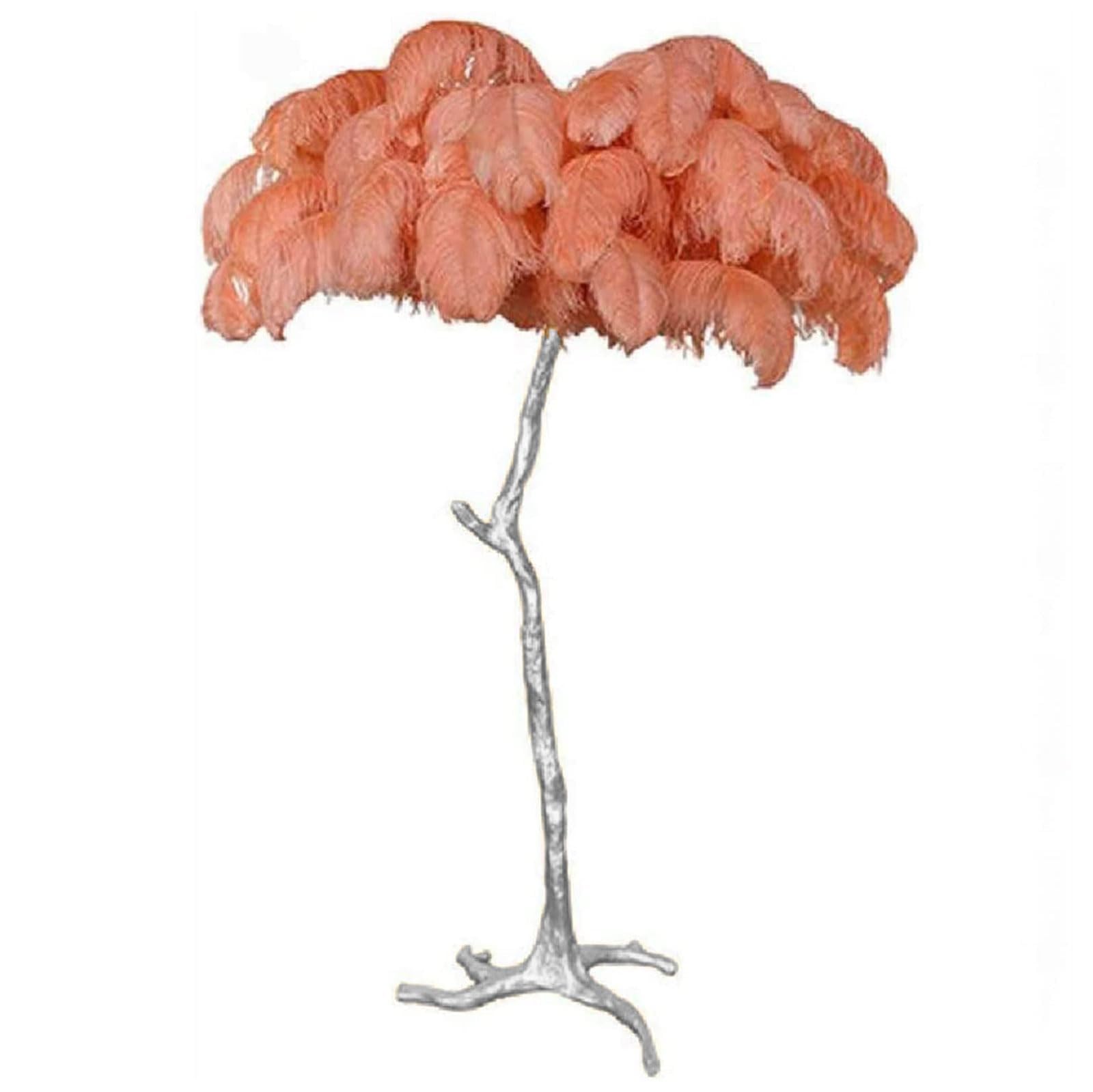 ANram Ostrich Feather Floor Lamp, Silver Resin Base, 3 Colours Dimmable, LED E14 Bulb, Foot Switch,Orange,80x75cm/32x30in (desk lamp)