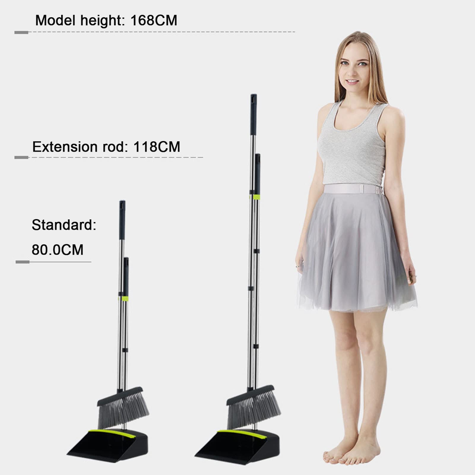 Zestaw miotły i szufelki do domu, bardzo długi uchwyt 130 cm szczotka pionowa szufelka i miotła do domu, holu, sklepu, garażu, szkoły, kościołów, hotelu, barów, czarny