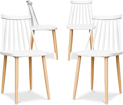 Sillas de comedor de plástico de mediados de siglo de 18 pulgadas en blanco (juego de 4)