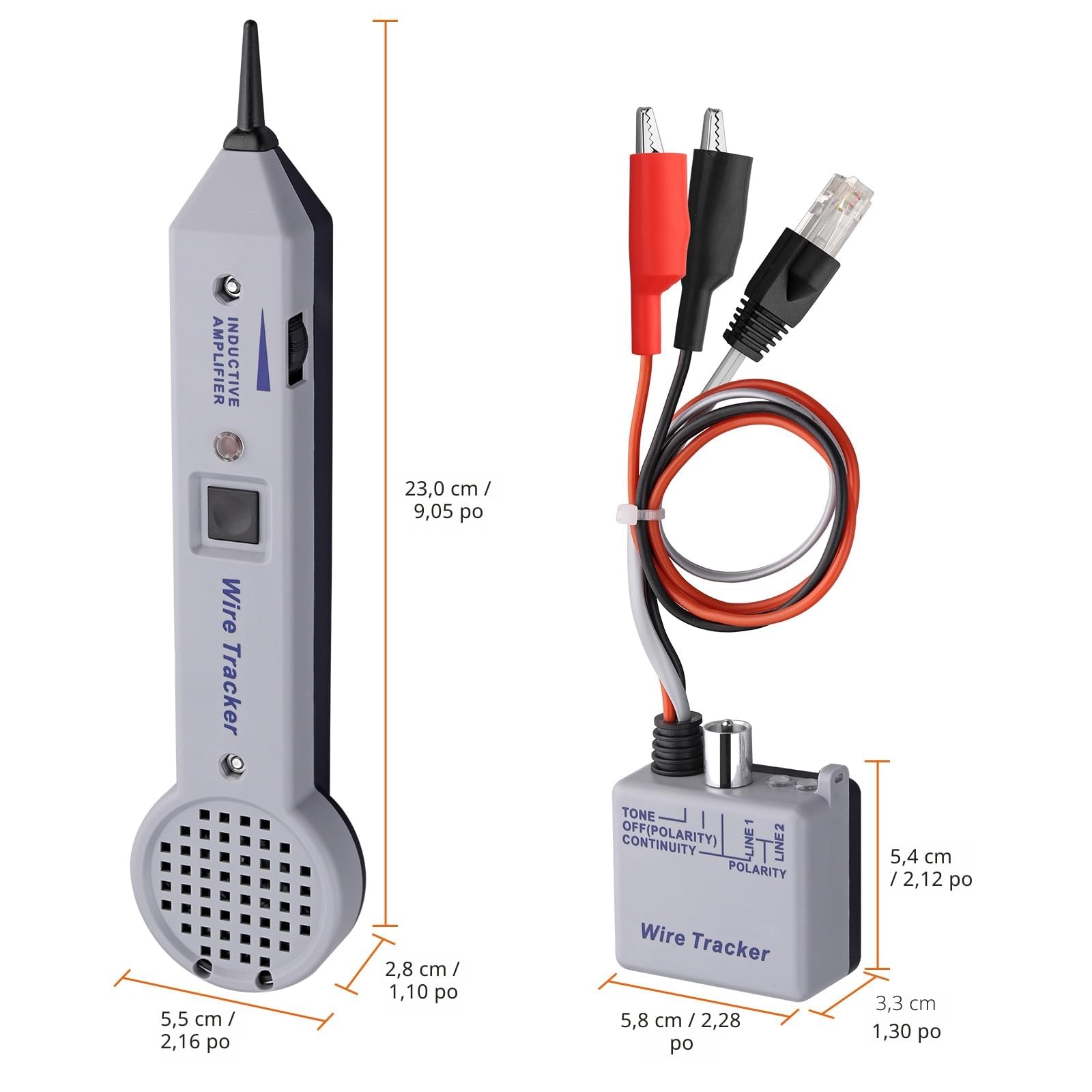 Proster Traceur de Cable Electrique,Kit Générateur de Tonalité 200PE Test de Câble Amplifi Inductif avec Volume Réglable pour Traceur de Cable pour Lignes Téléphoniques et Câbles avec Sac de Stockage