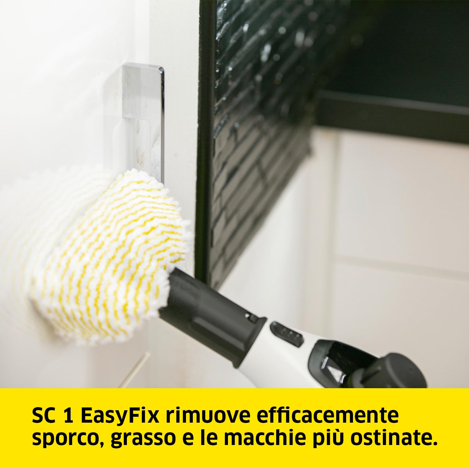KÄRCHER Pulitore a Vapore SC 1 EasyFix, Pronto in 3 min, Compatto e maneggevole, 1200 W, Serbatoio 200ml, Area 20m², Include Kit pavimenti EasyFix, bocchetta manuale e panno microfibra, Spazzola Tonda