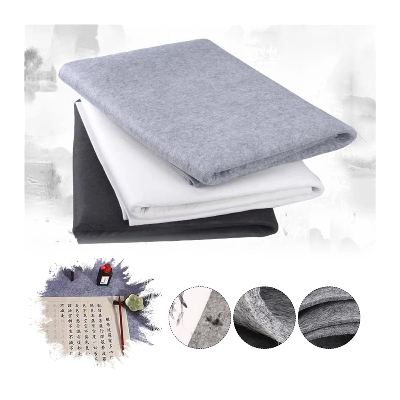 Bastelfilz Filz 3 Stück 60 x 120 cm weiche Filzunterlagen for Kalligrafie, Malerei, mm/5 mm Wolle, tragbar, for Anfänger, Tischsets, DIY-Nähprojekte für DIY Handwerk(5mm black)