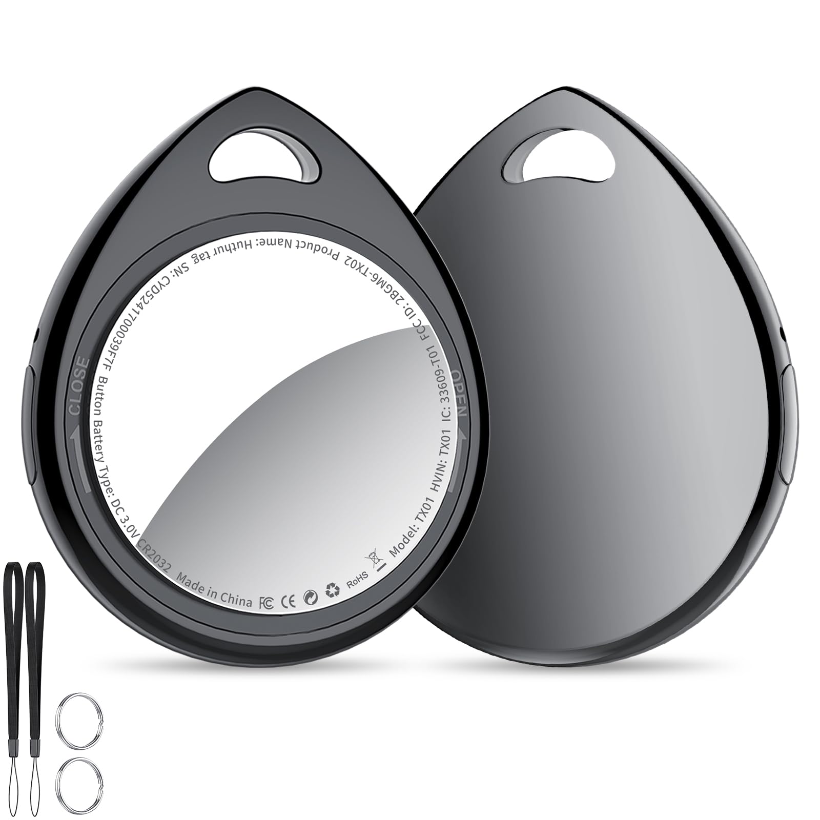 QCOQ® Locator Tags 2 Pezzi, Smart Tracker Bluetooth Compatibile con Apple Dov’è App (solo iOS), Localizzatore Chiavi fino a 100dB con Batteria Sostituibile per Chiavi/Bagagli/Valigie/Portafogli