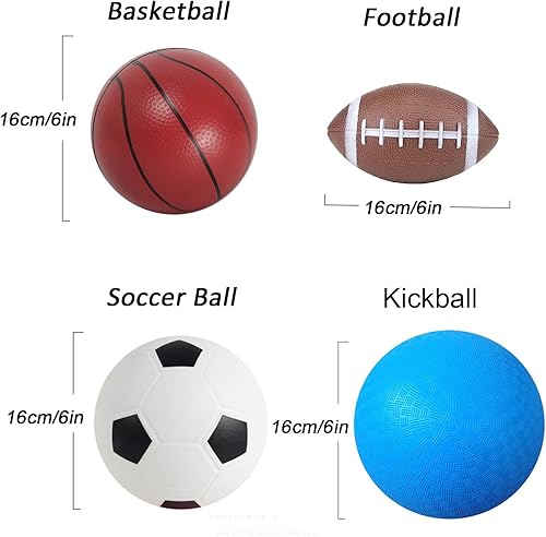Miniatura 2 de Pelotas deportivas pequeñas con bomba de mano para niños y niños pequeños (paquete de 4) pelotas deportivas de goma de 6 pulgadas de diámetro para
