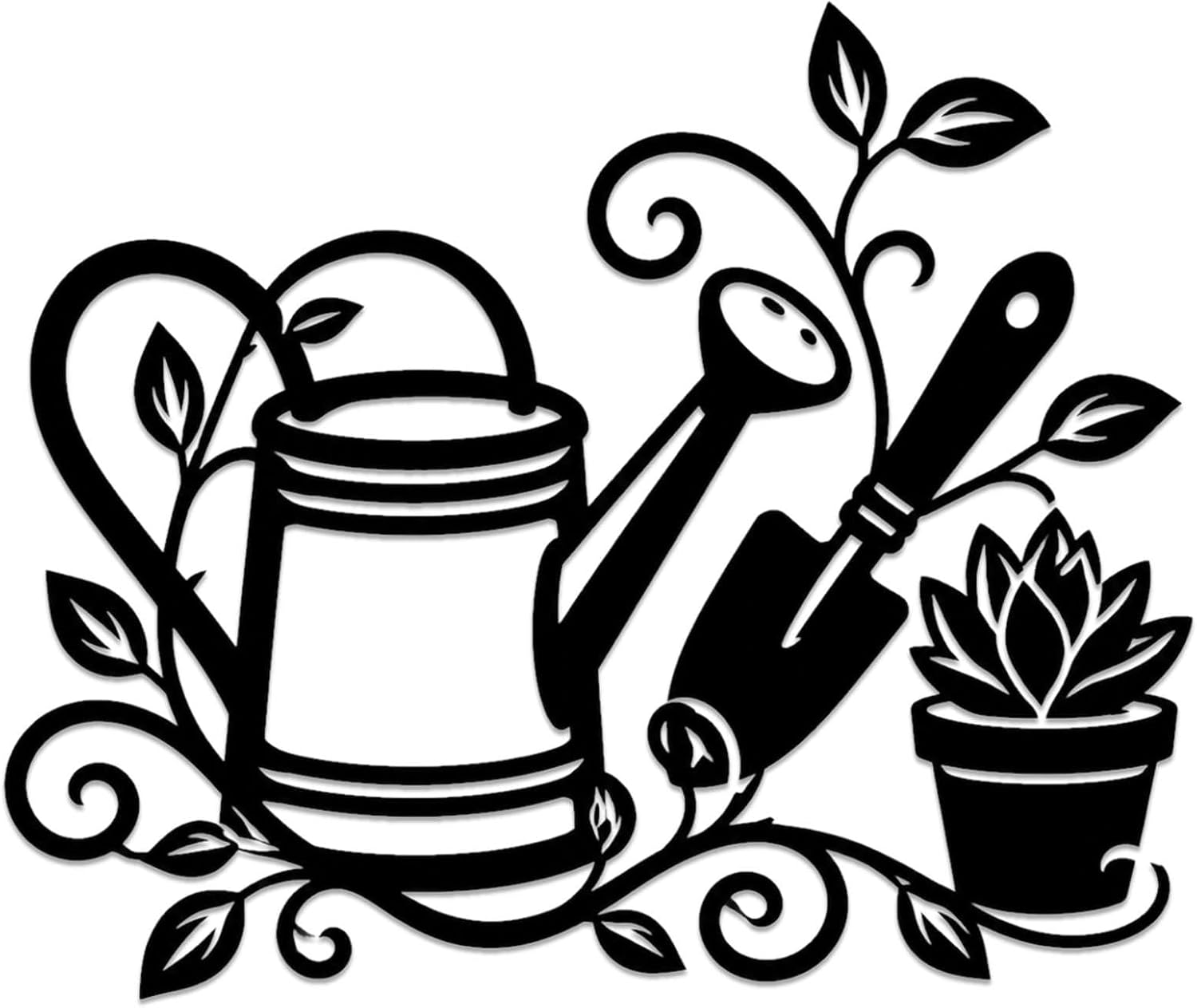 Gardening Tools and Plant Metal Wall Art Metal Outdoor Decor Metal Signs WallArt Decor Rustic Farmhouse Minimalist Artwork Cute Trendy Wall Decoration for Living Room Office Apartment (Black,20inch)