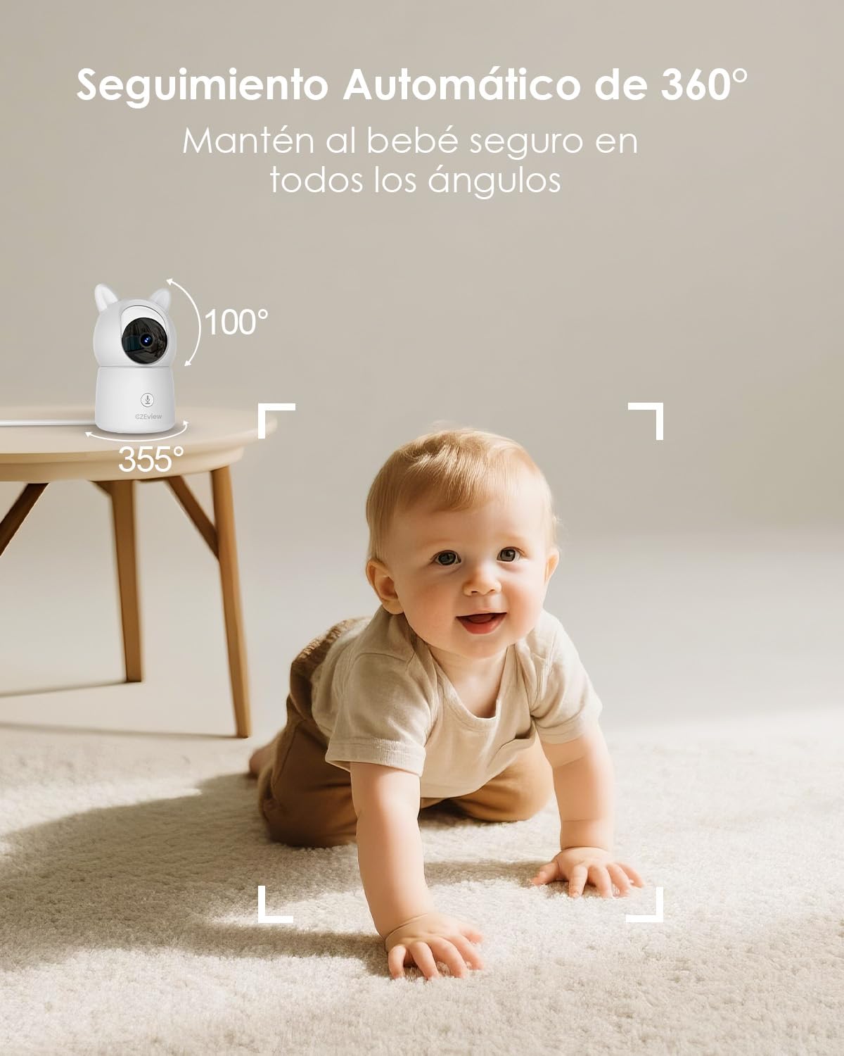 CZEview 2.5K 4MP Camara Vigilancia Bebe con App Movil, 5.5" IPS Gran Pantalla, 360°, Monitorización & Alertas en Tiempo Real, Visión Nocturna (Blanco) | pantalla súper clara, visión nocturna, audio bidireccional, cunas, sensor temp., 360° PIZ, APP, luz no