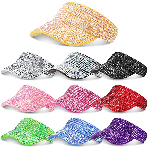 Yahenda 10 Pcs Bling Glitter Visor with Rhinestones Sport Sun