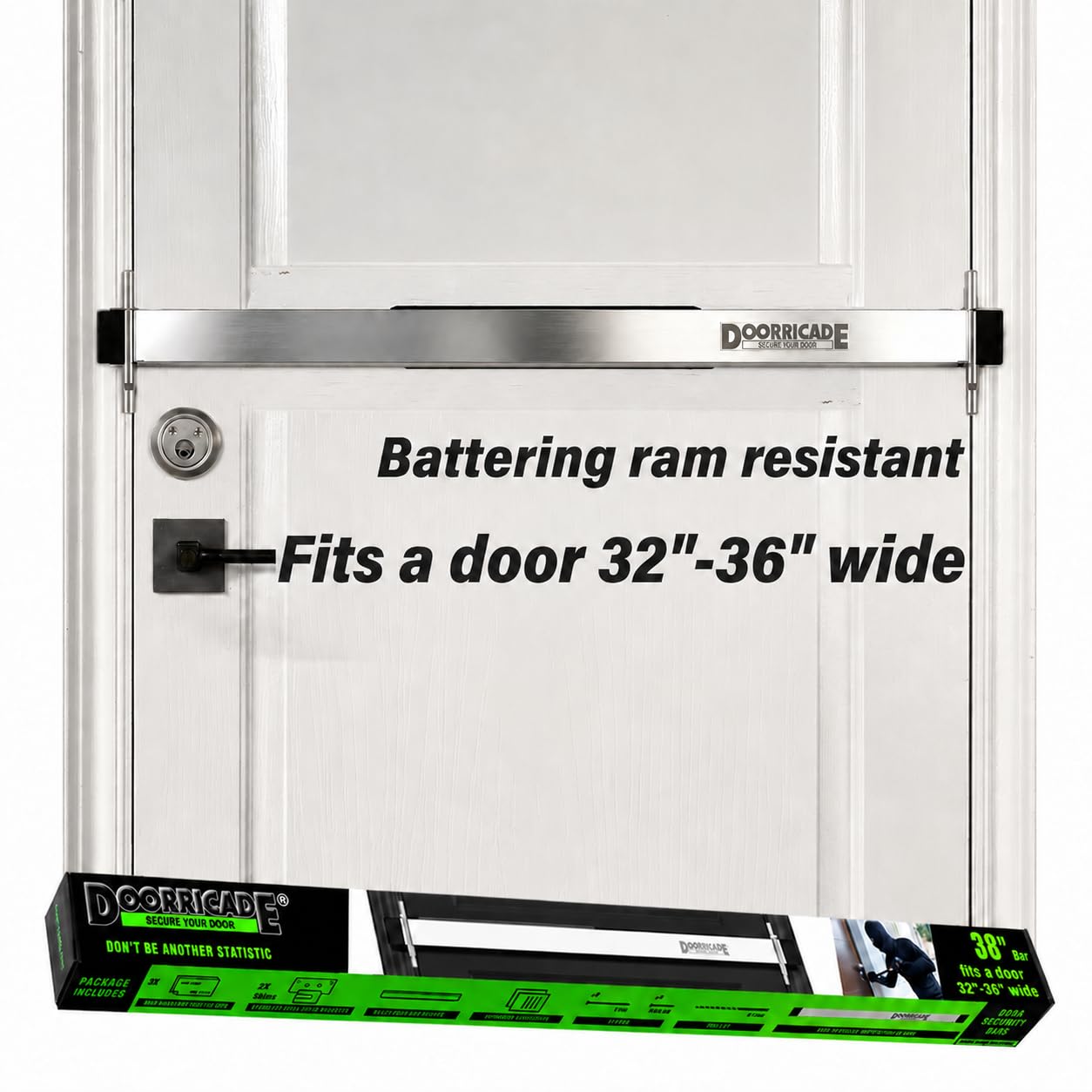 Doorricade Seguridad de Puerta Segura para Puerta de Entrada de 83,8 a 91,4 cm de Ancho - Silver Edition