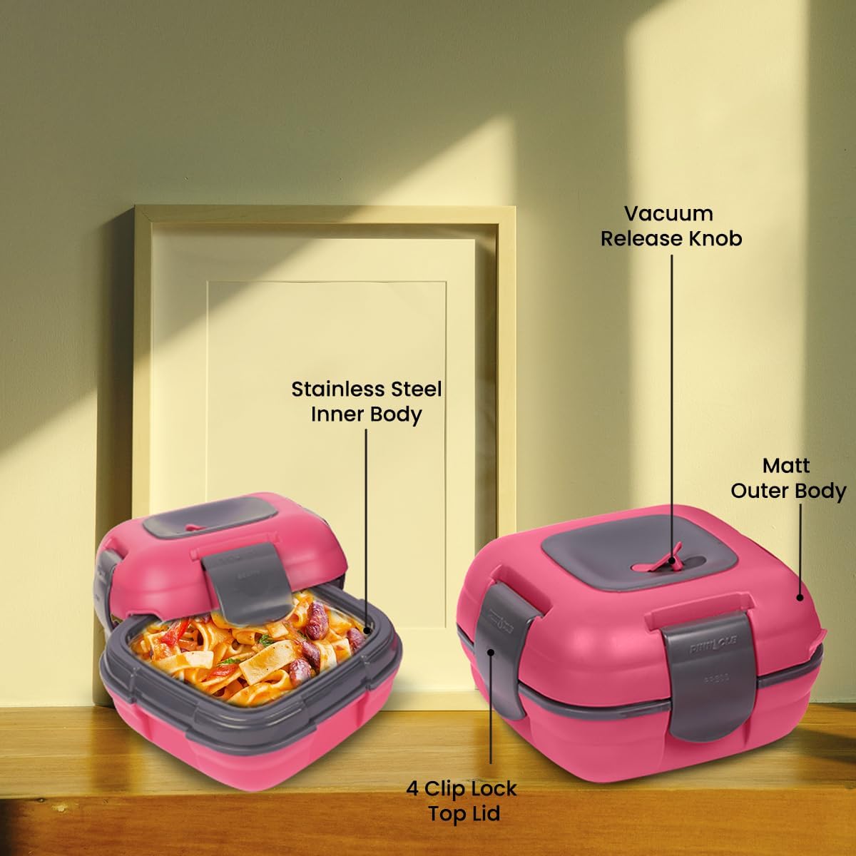 Pinnacle Inulated Leak Proof Lunch Box for Kids/Adults - Stainless steel Thermal Lunch Box Container for School Set of 2 Sizes (Pink, 16-32 oz)