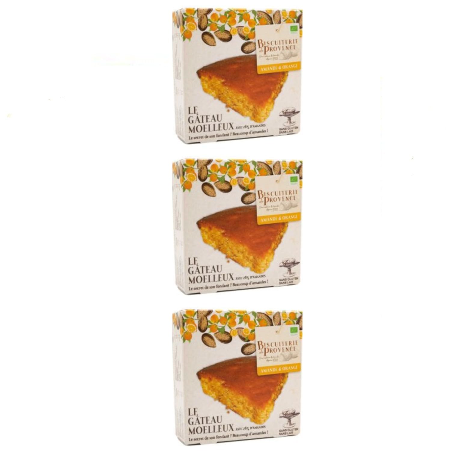 Biscuiterie de Provence Mandelkuchen mit Orange BIO Kuchen Süßgebäck Glutenfrei Frankreich inkl. FeinWert E-Book (3 x 110g)