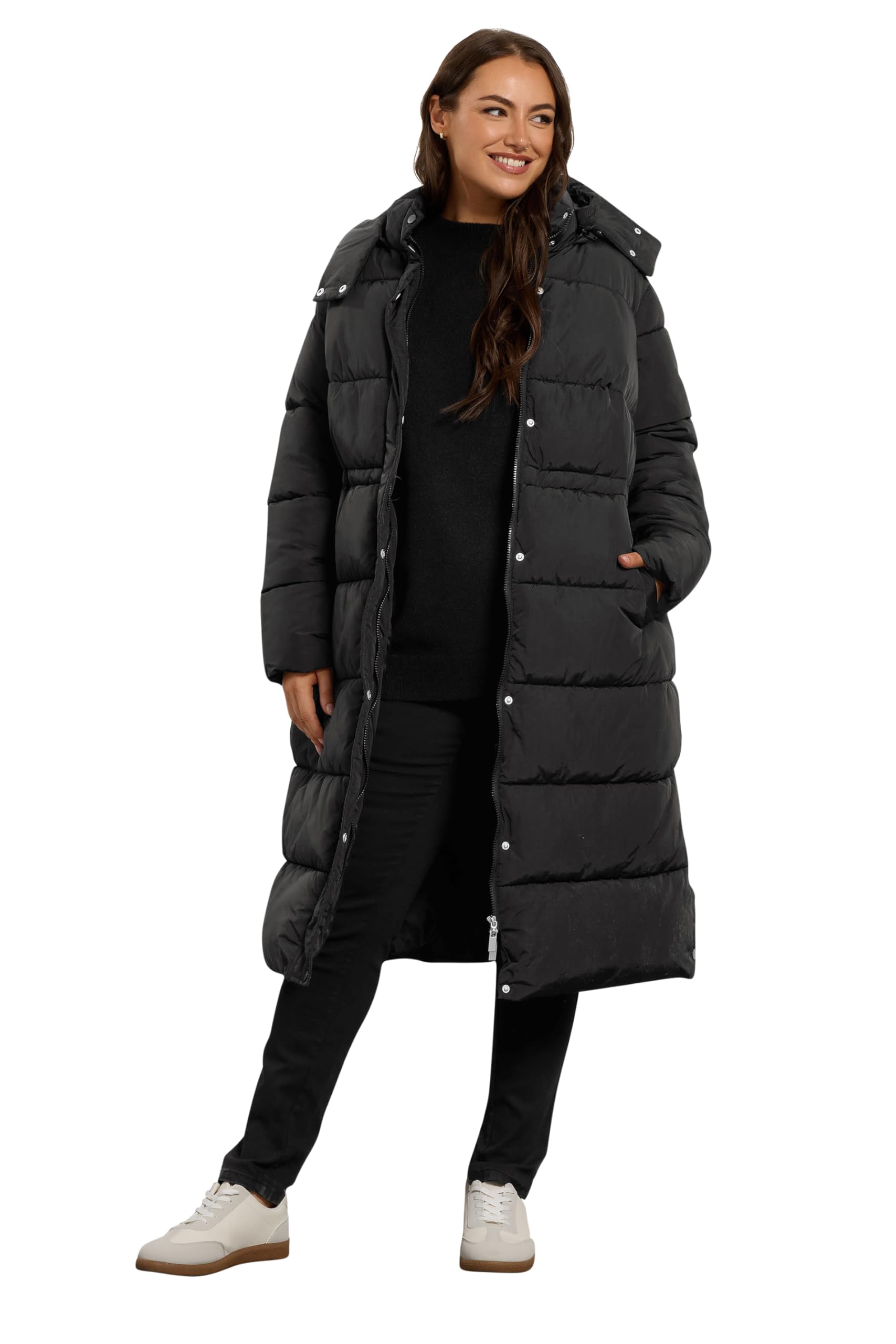 Evans Women's Black Curve Maxi Puffer Coat - Plus Size Curve