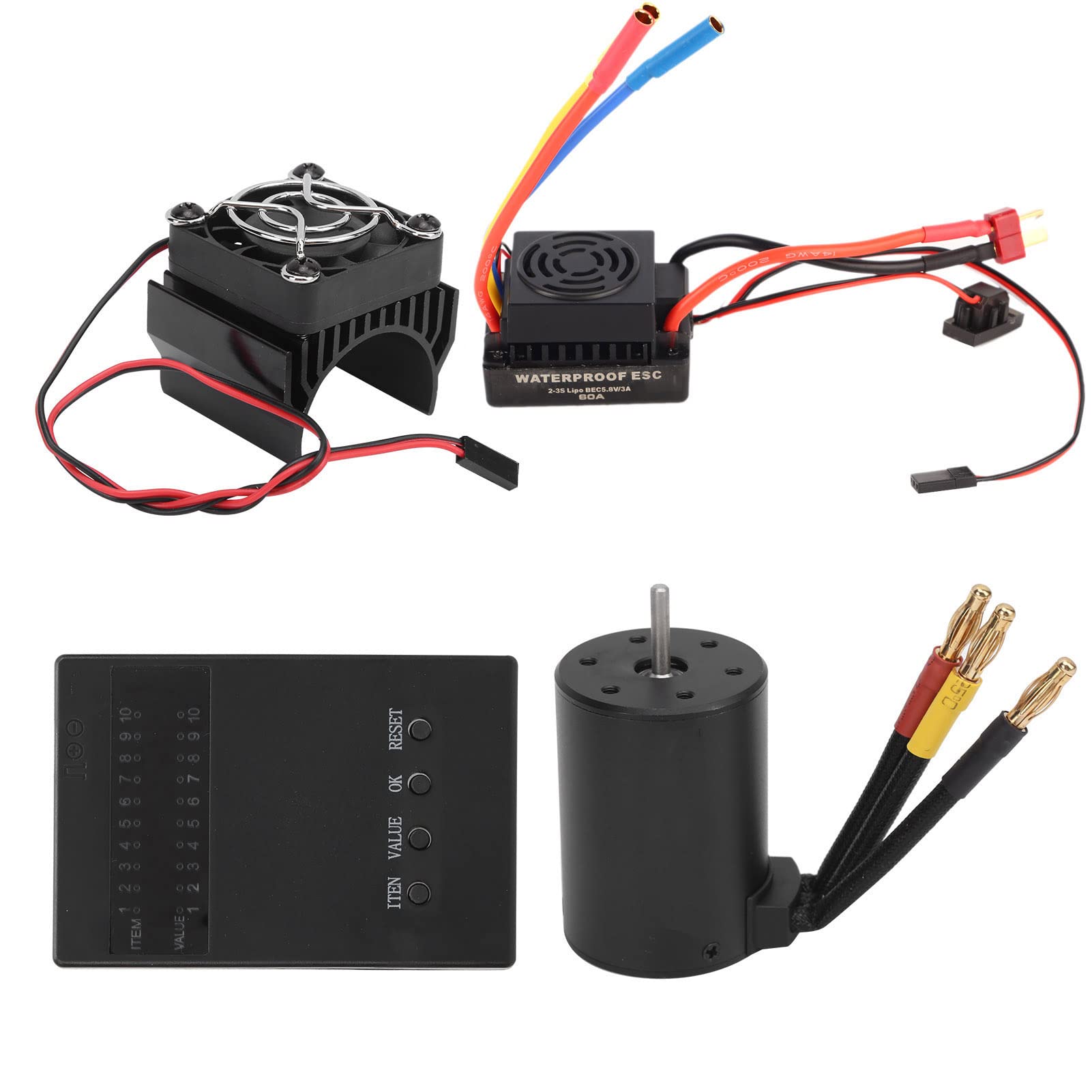 3650 3600KV Motor sin escobillas 60A ESC Tarjeta de programación disipador de calor conjunto combinado para coche RC 1/8 1/10