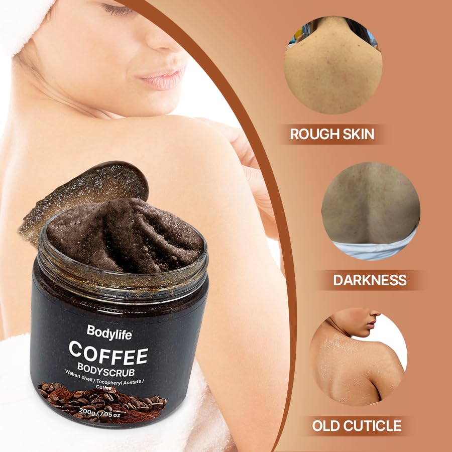 Coffee Body Scrub Exfoliating Sugar Scrub for Body Dead Skin Remover Moisturizing Body Polish Smooth Skin Shower Bath Body Exfoliator Skin Smoothing Scrub 10.58 oz