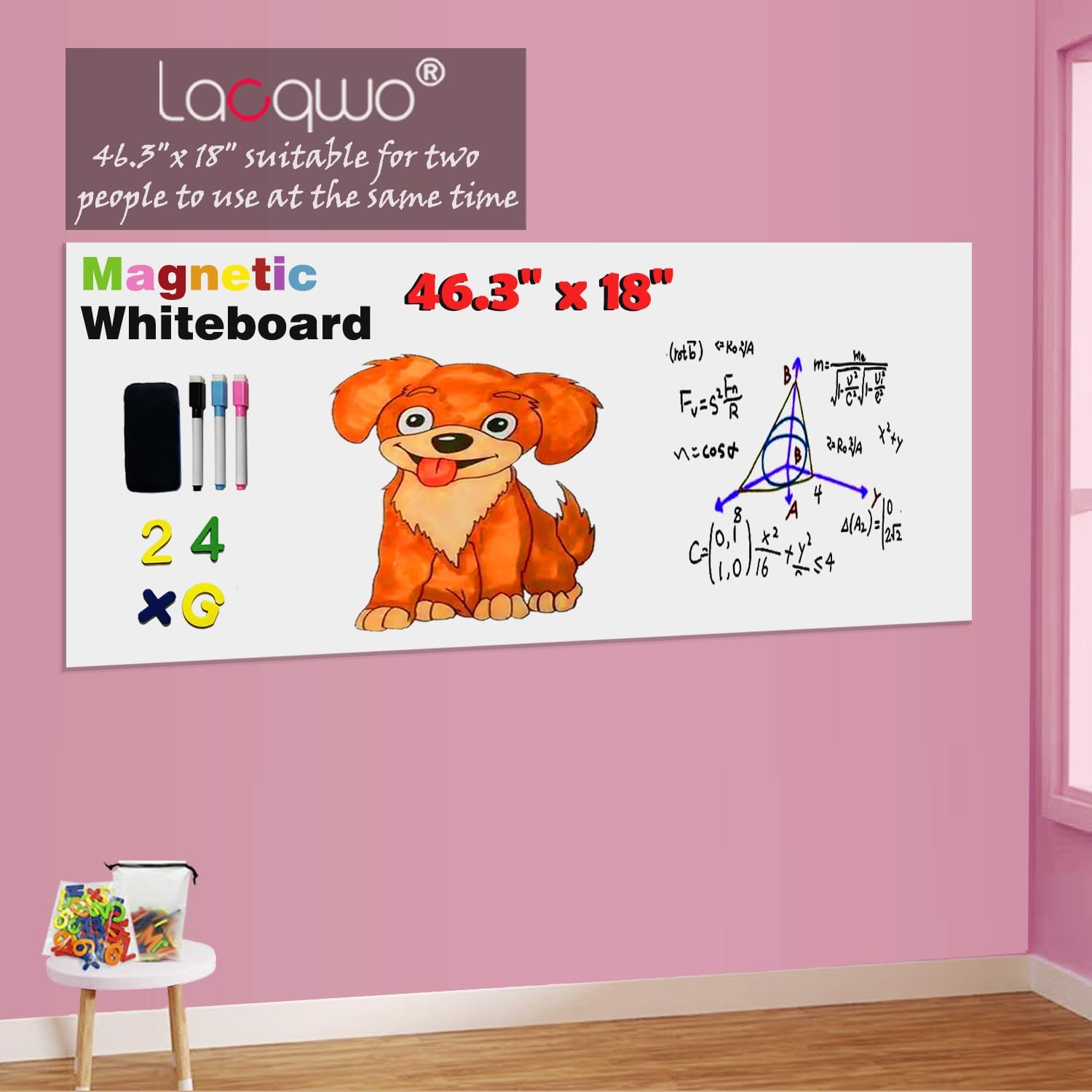 Magnetic Whiteboard Paper for Wall 46.3" x 18" Adhesive Magnetic Dry Erase White Board Sticker with 36 Magnet Letters 6 Markers for Office Removable Peel and Stick Whiteboard Wallpaper Roll