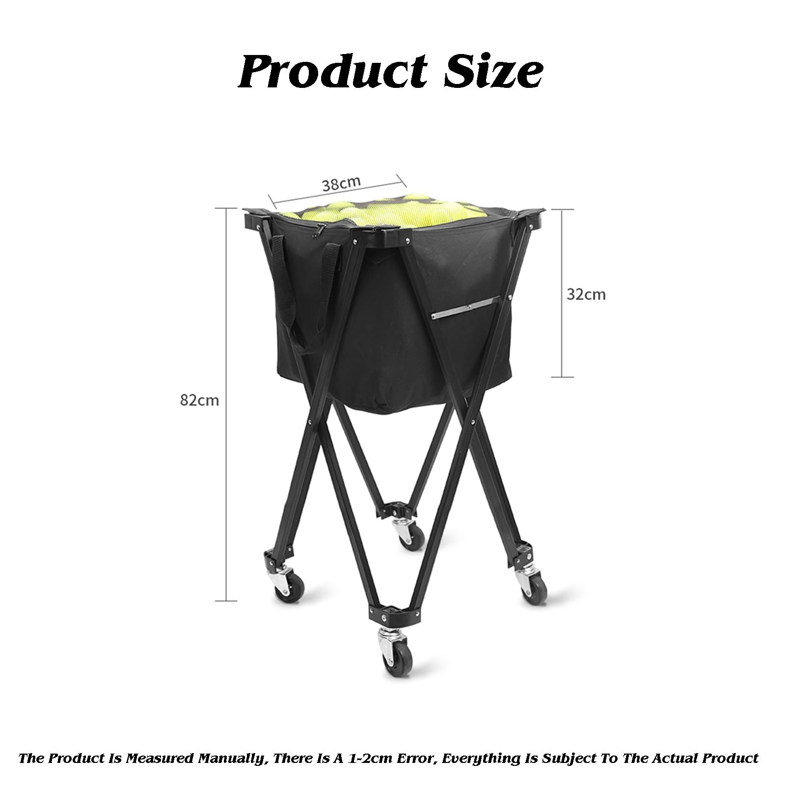 Genérico Carro Plegable For Tolva De Pelotas Tenis con Bolsa Extraíble For